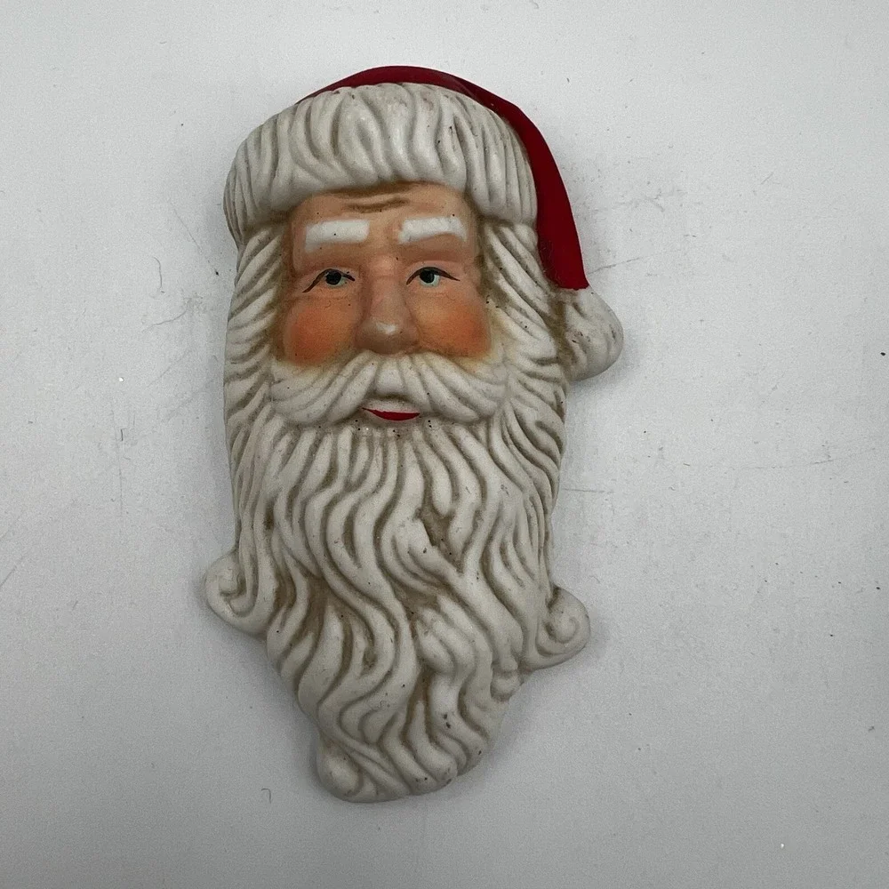 Lot of 4 Vintage 90's Ceramic Painted‎ Santa Head Christmas Ornaments Classic
